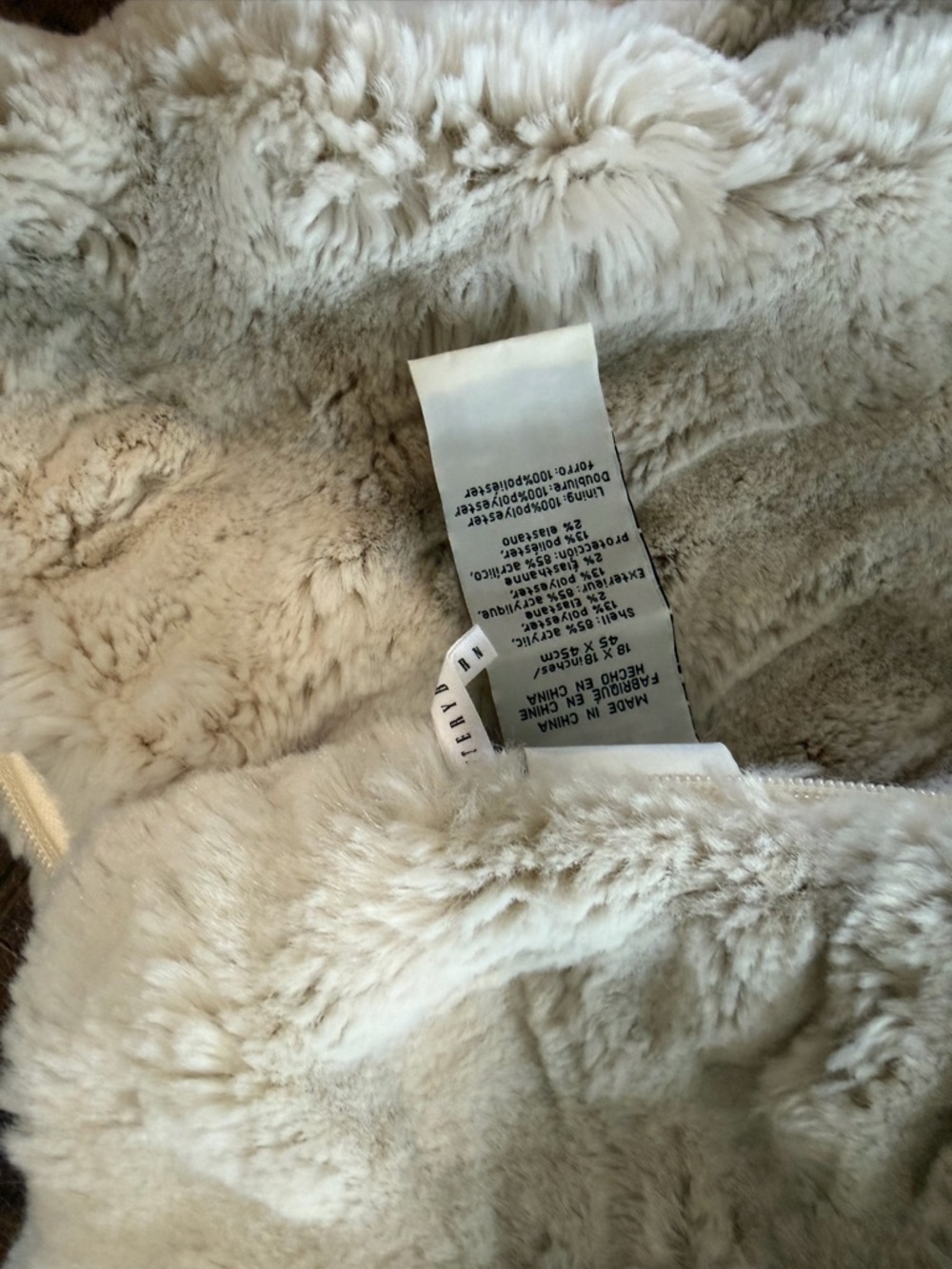 Cream Faux Fur Square Pillow Cover 18x18 - Picture 2 of 2